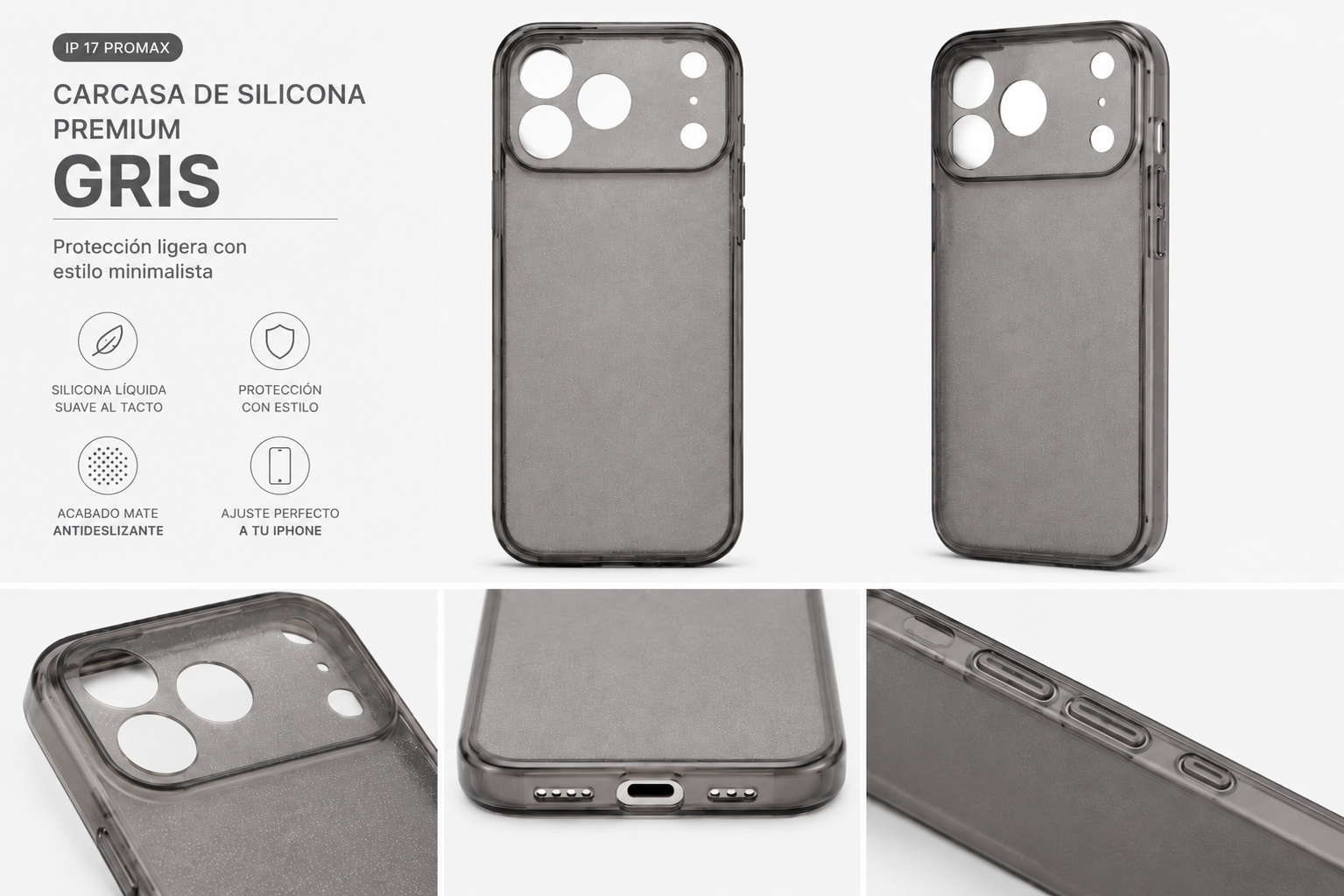 Carcasa Gris para iPhone 17 Pro Max